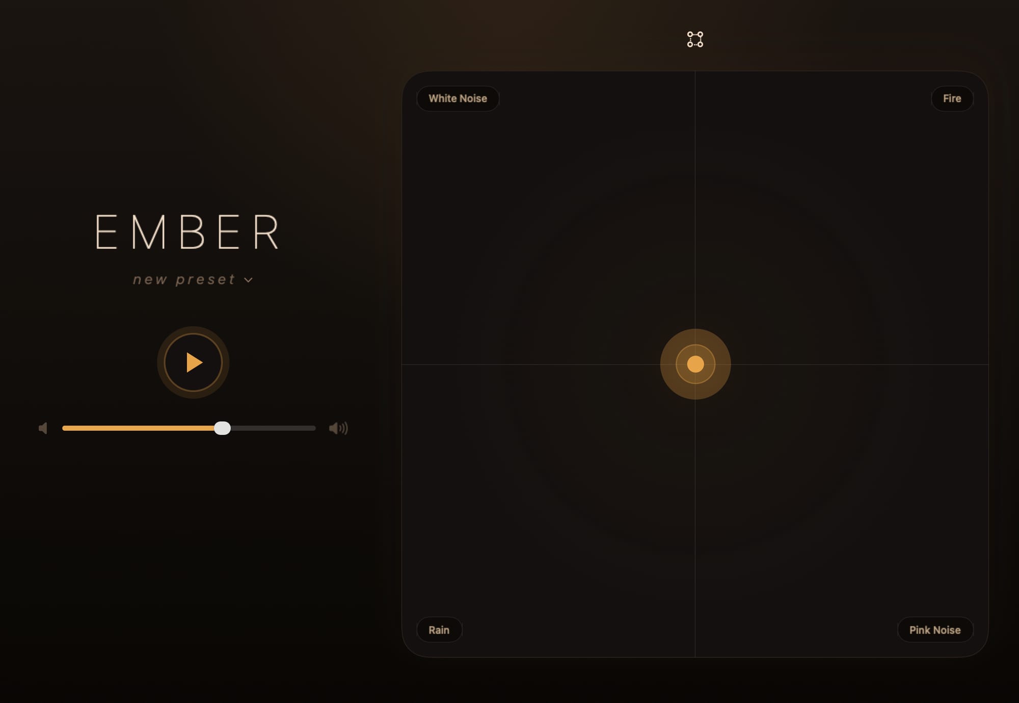 The native Ember Noise Mac app: the same four-corner mixer in a resizable window, matching the landscape iPad layout.